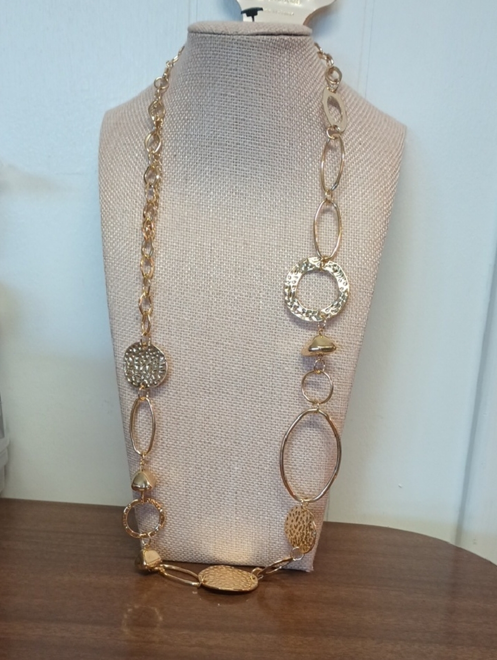 Gold Long Link Statement Necklace And Earrings NWT